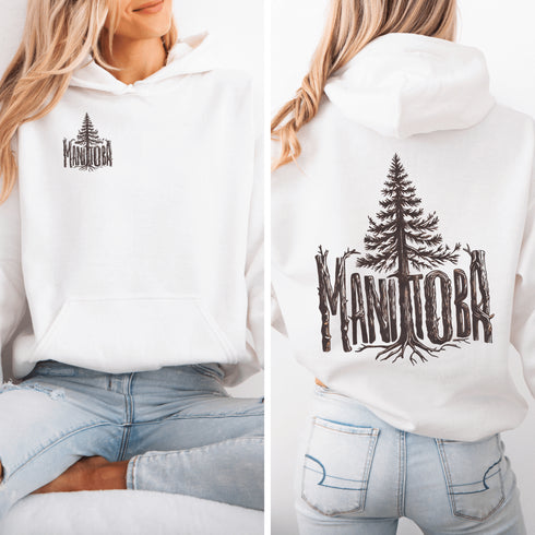 Show your love for Manitoba’s natural beauty with this cozy and stylish hoodie featuring “Manitoba” in a beautifully crafted tree branch font.